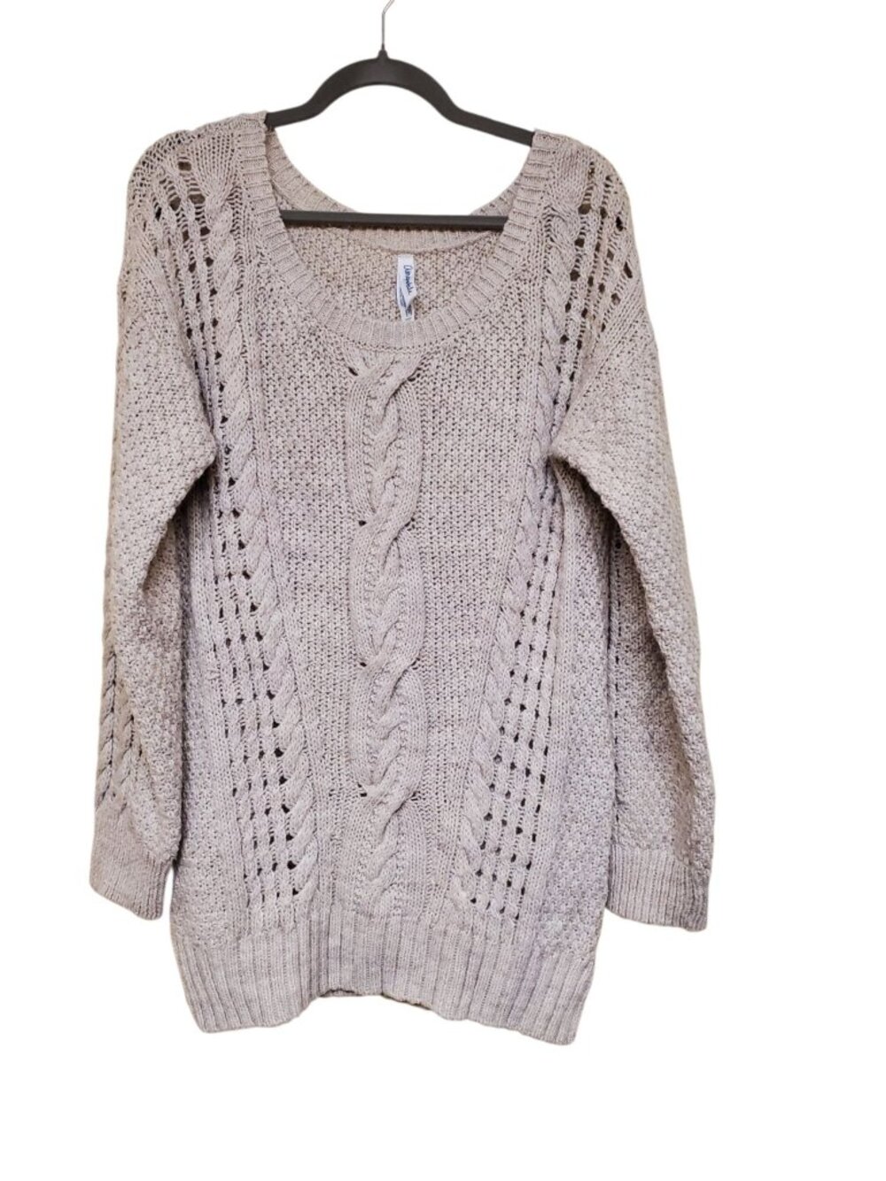 Aeropostale‎ Women's Light Beige Long Cable Knit Crew Neck Grandpa Sweater XL